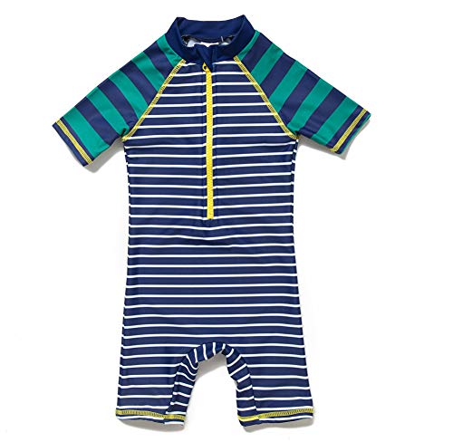 BONVERANO Baby Junge EIN stück Kurzärmel-Kleidung UV-Schutz 50+ Badeanzug MIT Einem Reißverschluss（Grüne-Fringe， 9-12Monate… von BONVERANO