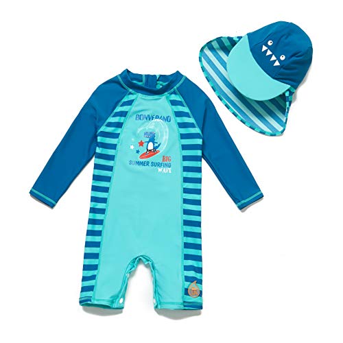 BONVERANO Baby Junge Badeanzug EIN stück Langärmelige-Kleidung UV-Schutz 50+ Badekleidung MIT Einem Reißverschluss (Blauer Dinosaurier, 68-74) von BONVERANO