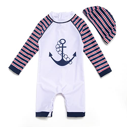 BONVERANO Baby Junge EIN stück 3/4 der ärmellänge UV-Schutz 50+ Badeanzug MIT Einem Reißverschluss（Weiß-Weiß，9-12Monate） von BONVERANO