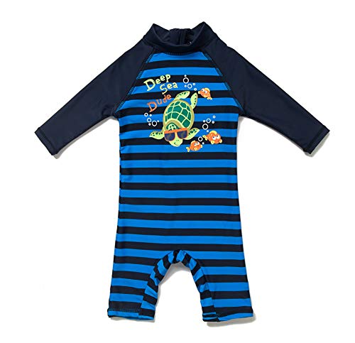 BONVERANO Baby Junge EIN stück 3/4 der ärmellänge UV-Schutz 50+ Badeanzug MIT Einem Reißverschluss…(Blau-Grüne Die schildkröte, 3-6Monate)… von BONVERANO