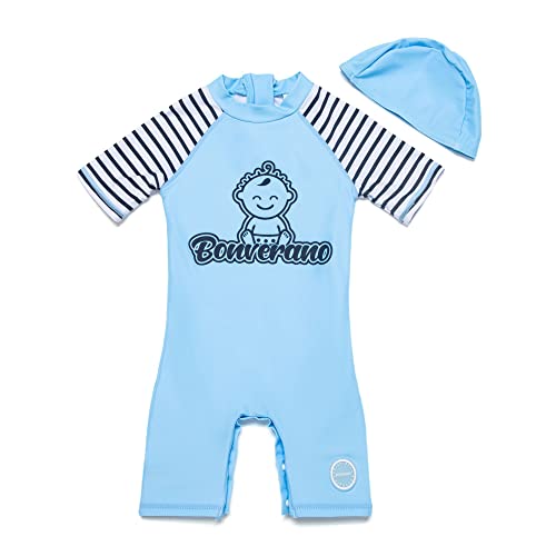 BONVERANO Baby Junge EIN stück Kurzärmel-Kleidung UV-Schutz 50+ Badeanzug MIT Einem Reißverschluss(Blau-Baby,6-9Monate)… von BONVERANO