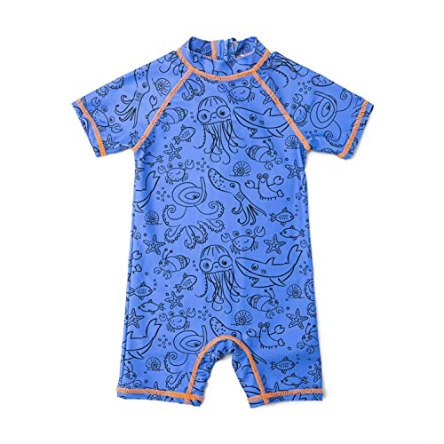 BONVERANO Baby Junge EIN stück Kurzärmel-Kleidung UV-Schutz 50+ Badeanzug MIT Einem Reißverschluss（Blau-Marine Zoo，18-24Monate） von BONVERANO