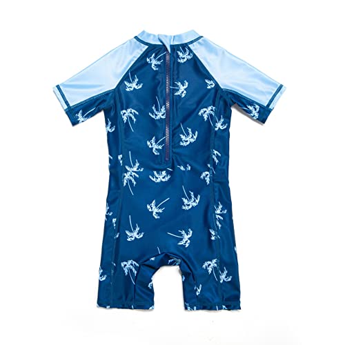 BONVERANO Baby Junge EIN stück Kurzärmel-Kleidung UV-Schutz 50+ Badeanzug MIT Einem Reißverschluss（Blau-Tree，9-12Monate） von BONVERANO