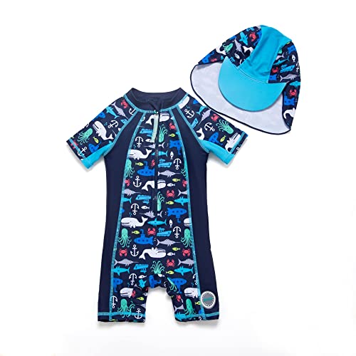 BONVERANO Baby Junge EIN stück Kurzärmel-Kleidung UV-Schutz 50+ Badeanzug MIT Einem Reißverschluss(Blau-blaues Meer, 9-12Monate)… von BONVERANO