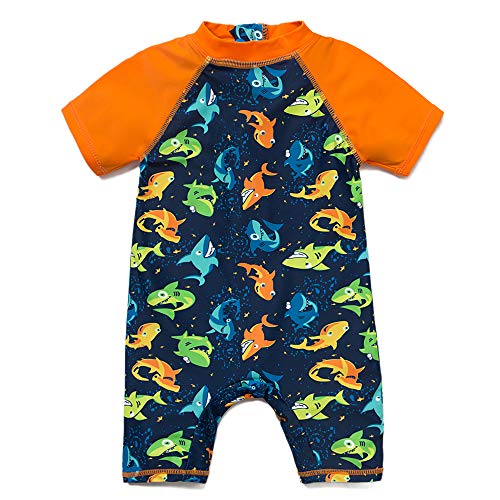 BONVERANO Baby Junge EIN stück Kurzärmel-Kleidung UV-Schutz 50+ Badeanzug MIT Einem Reißverschluss(Bunte-Der hai, 12-18Monate)… von BONVERANO