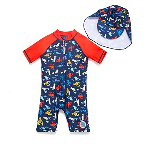 BONVERANO Baby Junge EIN stück Kurzärmel-Kleidung UV-Schutz 50+ Badeanzug MIT Einem Reißverschluss(Rot-roter Garnelen, 18-24Monate)… von BONVERANO