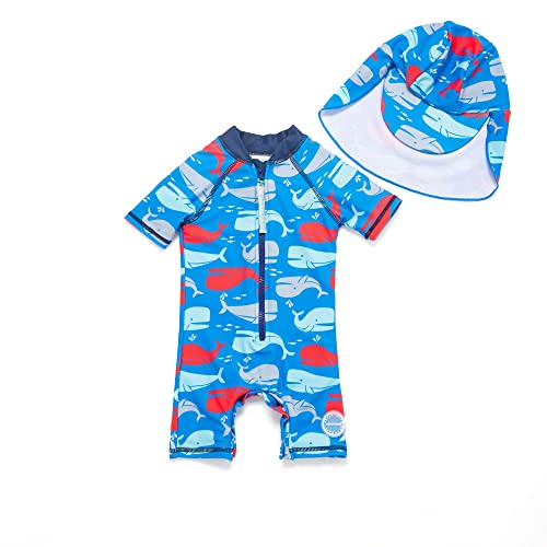 BONVERANO Baby Junge EIN stück Kurzärmel-Kleidung UV-Schutz 50+ Badeanzug MIT Einem Reißverschluss(Rot-roter Wal, 4T) von BONVERANO
