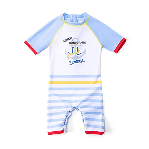BONVERANO Baby Junge EIN stück Kurzärmel-Kleidung UV-Schutz 50+ Badeanzug MIT Einem Reißverschluss（Weiß-Weiß，18-24Monate） von BONVERANO
