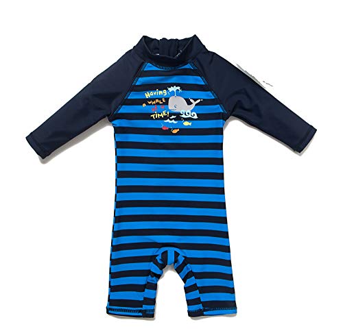 BONVERANO Baby Junge EIN stück Langärmelige-Kleidung UV-Schutz 50+ Badeanzug MIT Einem Reißverschluss(Blau-Ash-Fisch,24-36Monate… von BONVERANO