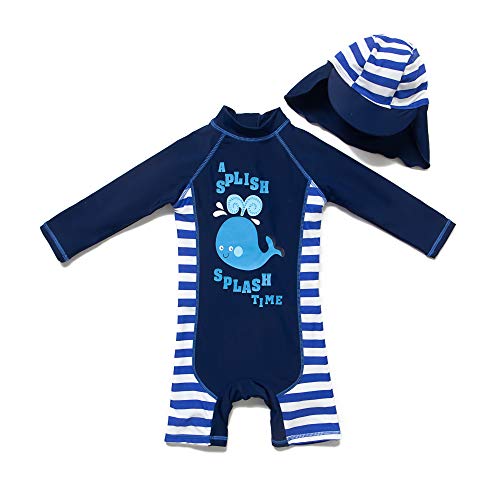 BONVERANO Baby Junge EIN stück Langärmelige-Kleidung UV-Schutz 50+ Badeanzug MIT Einem Reißverschluss(Blau-CXPSFisch,6-9Monate… von BONVERANO