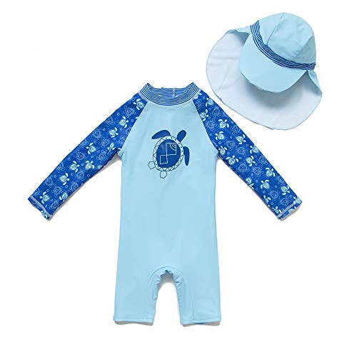 BONVERANO Baby Junge EIN stück Langärmelige-Kleidung UV-Schutz 50+ Badeanzug MIT Einem Reißverschluss(Blau-Die schildkröte,12-18 Monate… von BONVERANO