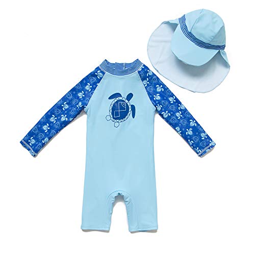 BONVERANO Baby Junge EIN stück Langärmelige-Kleidung UV-Schutz 50+ Badeanzug MIT Einem Reißverschluss(Blau-Die schildkröte,9-12Monate… von BONVERANO