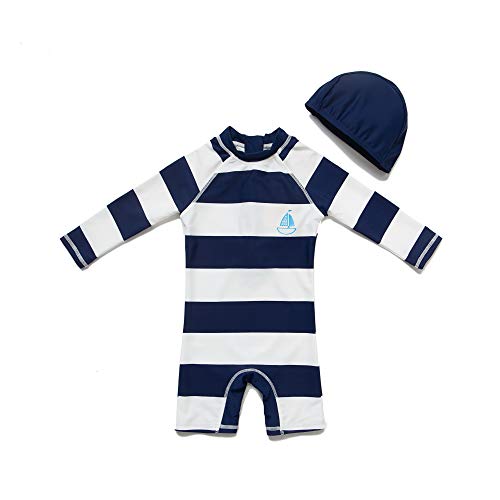 BONVERANO Baby Junge EIN stück Langärmelige-Kleidung UV-Schutz 50+ Badeanzug MIT Einem Reißverschluss(Schwarz-Fringe,6-9Monate… von BONVERANO