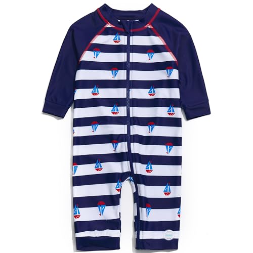 BONVERANO Baby Jungen Badeanzug Kleinkind Badeanzug Durchgehender Reißverschluss Einteiler Bademode mit UPF 50+ Sonnenschutz, Giere, 2-3 Jahre von BONVERANO