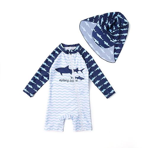 BONVERANO Baby Jungen Recycelter Badeanzug mit einem durchgehendem Reißverschluss UV-Schutz 50+(Weiß-Weißer Hai,9-12Monate) von BONVERANO