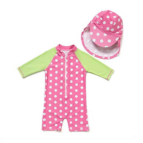 BONVERANO Baby Mädchen Badeanzug EIN stück 3/4 der ärmellänge UV-Schutz 50+ Badekleidung MIT Einem Reißverschluss…(Pink-Grüne,3-6Monate… von BONVERANO
