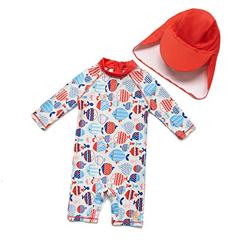BONVERANO Baby Mädchen Badeanzug EIN stück 3/4 der ärmellänge UV-Schutz 50+ Badekleidung MIT Einem Reißverschluss…(Rot-BXWelle Punkte,3-6Monate… von BONVERANO