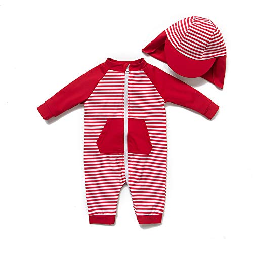 BONVERANO Baby Mädchen Badeanzug EIN stück 3/4 der ärmellänge UV-Schutz 50+ Badekleidung MIT Einem Reißverschluss…(Rot-Stripe,24-36Monate… von BONVERANO