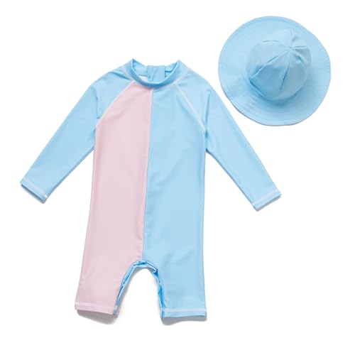BONVERANO Baby Mädchen Badeanzug EIN stück Kurzärmel-Kleidung UV-Schutz 50+ Badekleidung MIT Einem Reißverschluss…(Blau-Rosa,3-6Monate… von BONVERANO