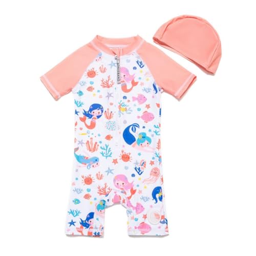 BONVERANO Baby Mädchen Badeanzug EIN stück Kurzärmel-Kleidung UV-Schutz 50+ Badekleidung MIT Einem Reißverschluss…(Rosa-Mermaid,6-9Monate… von BONVERANO