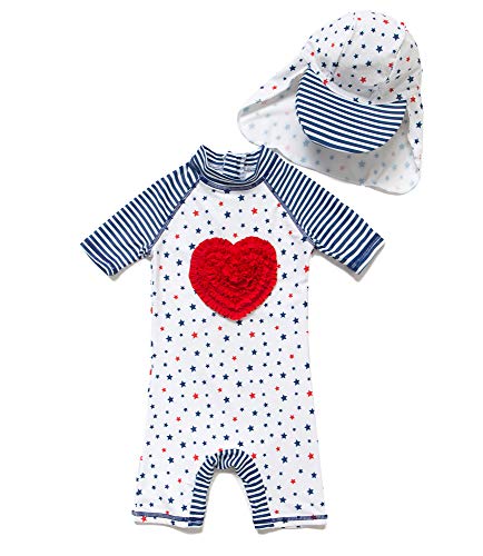 BONVERANO Baby Mädchen Badeanzug EIN stück Kurzärmel-Kleidung UV-Schutz 50+ Badekleidung MIT Einem Reißverschluss…(Weiße-Liebe,24-36Monate… von BONVERANO