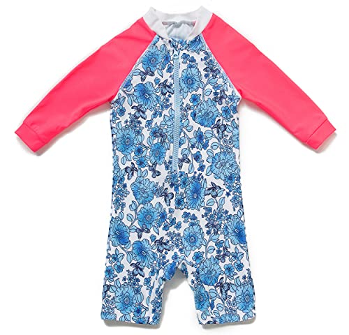 BONVERANO Baby-Badeanzug für Kleinkinder, LSF 50+, Sonnenschutz, langärmelig, Reißverschluss, Rashguard, Einteiler, blau / weiß, 92 von BONVERANO