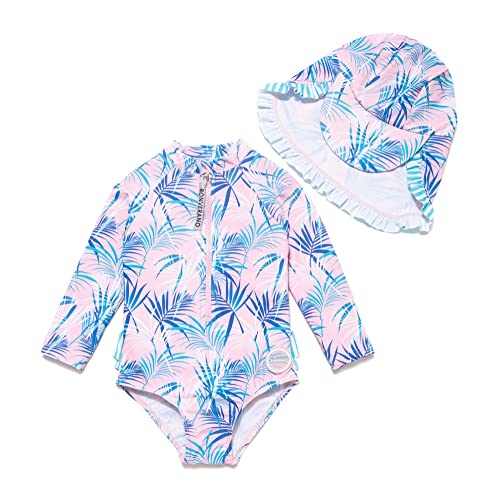 BONVERANO Baby Mädchen Badeanzug mit Badekappe UV-Schutz 50+ EIN stück Langärmelige-Badeanzug…(Grün-Blatt,3-6Monate… von BONVERANO