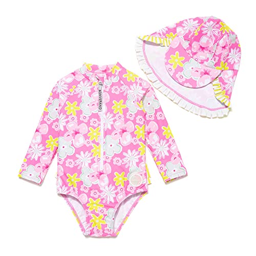 BONVERANO Baby Mädchen Badeanzug mit Badekappe UV-Schutz 50+ EIN stück Langärmelige-Badeanzug…(Rosa-Wolken,18-24Monate… von BONVERANO