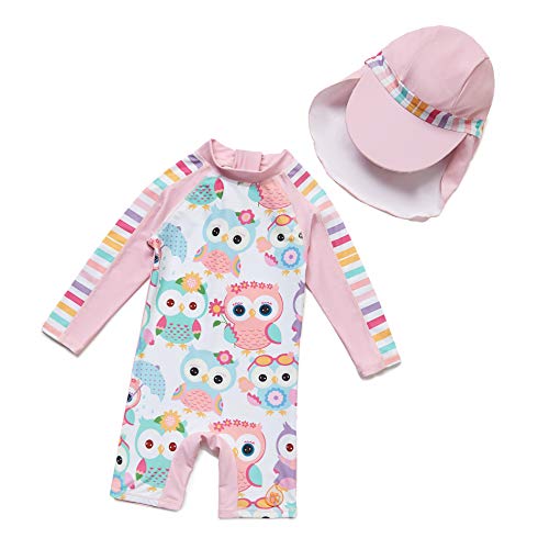 BONVERANO Baby Mädchen EIN stück Langärmelige-Kleidung UV-Schutz 50+ Badeanzug MIT Einem Reißverschluss…(Pink-Welle punkte1,24-36Monate… von BONVERANO