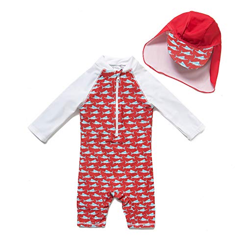 BONVERANO Baby Mädchen EIN stück Langärmelige-Kleidung UV-Schutz 50+ Badeanzug MIT Einem Reißverschluss…(Rot-JianFisch,3-6Monate… von BONVERANO