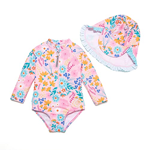 BONVERANO Baby Mädchen EIN stück Langärmelige-Kleidung UV-Schutz 50+ Badeanzug mit Badekappe…(Rosa-Rose,6-9Monate… von BONVERANO