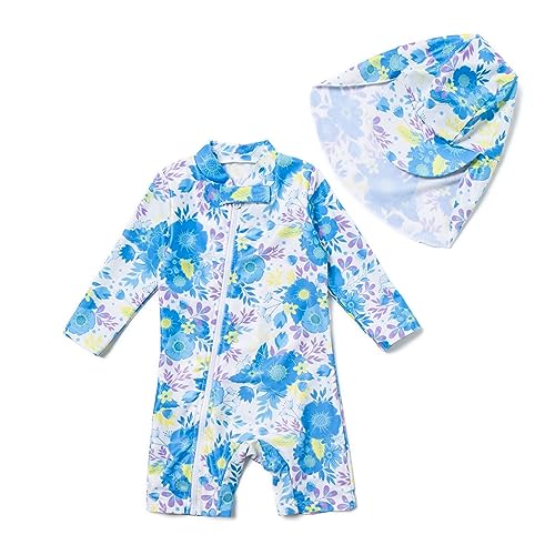 BONVERANO Baby Mädchen Recycelter Badeanzug mit einem durchgehendem Reißverschluss UV-Schutz 50+ (Blau-Rugosa,3-6Monate) von BONVERANO