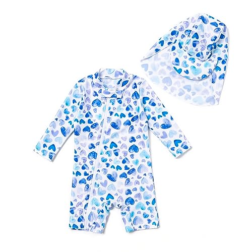 BONVERANO Baby Mädchen Recycelter Badeanzug mit einem durchgehendem Reißverschluss UV-Schutz 50+ (Blau-Weiß,12-18Monate) von BONVERANO