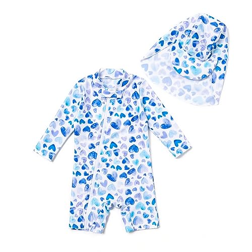 BONVERANO Baby Mädchen Recycelter Badeanzug mit einem durchgehendem Reißverschluss UV-Schutz 50+ (Blau-Weiß,18-24Monate) von BONVERANO