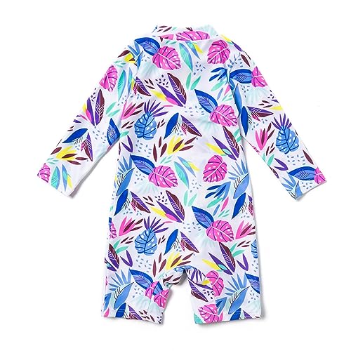 BONVERANO Baby Mädchen Recycelter Badeanzug mit einem durchgehendem Reißverschluss UV-Schutz 50+ (Violett-Laub,6-9Monate) von BONVERANO
