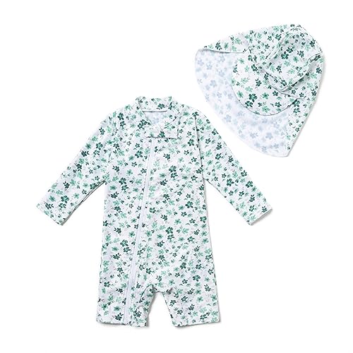 BONVERANO Baby Mädchen Recycelter Badeanzug mit einem durchgehendem Reißverschluss UV-Schutz 50+ (Weiß-Grün,18-24Monate) von BONVERANO