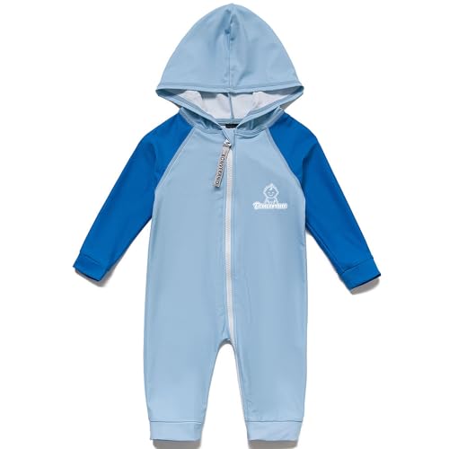BONVERANO Badeanzug für Babys und Kleinkinder Mit Kapuze UV-Schutz 50+ Badebekleidung Mädchen/Jungen 0-4 Jahre(Blau, 24-36Months) von BONVERANO