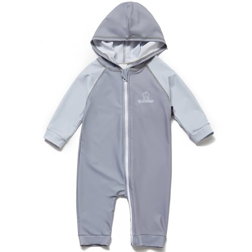 BONVERANO Badeanzug für Babys und Kleinkinder Mit Kapuze UV-Schutz 50+ Badebekleidung Mädchen/Jungen 0-4 Jahre(Grau, 9-12Months) von BONVERANO