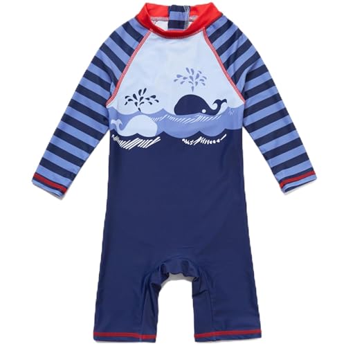 BONVERANO Kinder Bademode~Kleiner Junge Badeanzug EIN Stück Mit Badekappe UPF 50+ UV-Schutz 0-4 Jahre (12-18 Months, Wal) von BONVERANO