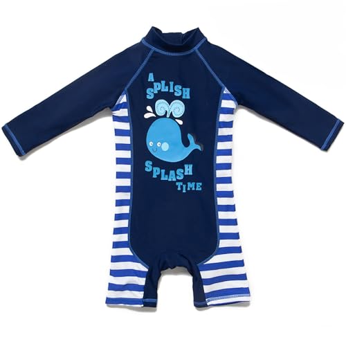 BONVERANO Kleiner Junge Badeanzug EIN Stück Mit Badekappe UV-Schutz 50+ (Kleiner Wal, 12-18) von BONVERANO