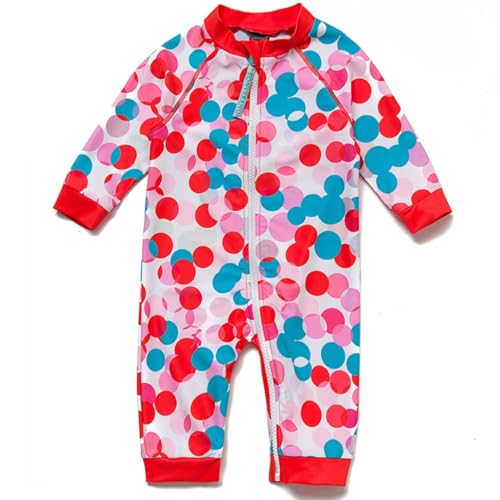 BONVERANO Kleiner Mädchen Badeanzug EIN Stück Extra Langer Reißverschluss Mit Badekappe UV-Schutz 50+ (Rot Point, 24-36Months) von BONVERANO