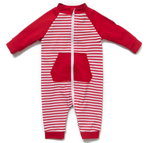 BONVERANO Kleiner Mädchen Badeanzug EIN Stück Extra Langer Reißverschluss Mit Badekappe UV-Schutz 50+ (rot, 18-24Months, 18_Months) von BONVERANO