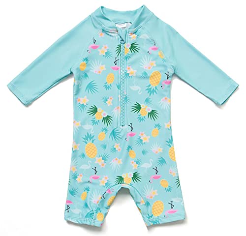 BONVERANO Kleiner Mädchen Badeanzug EIN Stück Mit Badekappe UV-Schutz 50+ (Kleine Ananas, 12-18Months, 12_Months) von BONVERANO