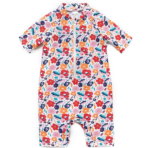 BONVERANO Kleiner Mädchen Badeanzug EIN Stück Mit Badekappe UV-Schutz 50+ (Pinke Blumen, 24-36Months, 24_Months) von BONVERANO