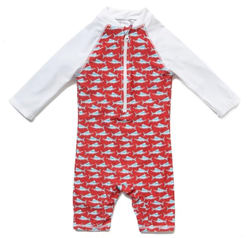 BONVERANO Kleiner Mädchen Badeanzug EIN Stück Mit Badekappe UV-Schutz 50+ (Schwertfisch, 3-6Months, 3_Months) von BONVERANO