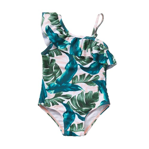 BONVERANO Kleiner Mädchen Schwimmanzug UV-Schutz Bambusmuster Schwimmanzug mit Sonnenhut (24-36Months, Bambus) von BONVERANO