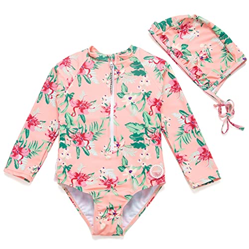 BONVERANO Kleiner Mädchen Schwimmanzug UV-Schutz Blumen Schwimmanzug mit Sonnenhut (12-18Months, Blumen) von BONVERANO