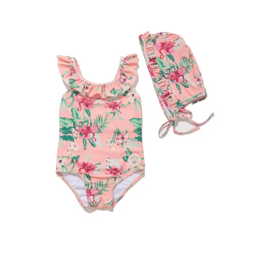 BONVERANO Kleiner Mädchen Schwimmanzug UV-Schutz Blumen Schwimmanzug mit Sonnenhut (12-18Months, Jasmin) von BONVERANO