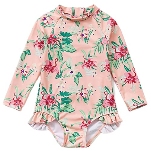 BONVERANO Kleiner Mädchen Schwimmanzug UV-Schutz Blumen Schwimmanzug mit Sonnenhut (12-18Months, Rosa) von BONVERANO