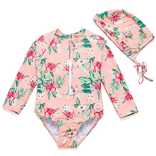 BONVERANO Kleiner Mädchen Schwimmanzug UV-Schutz Blumen Schwimmanzug mit Sonnenhut (3-6Months, Blumen) von BONVERANO